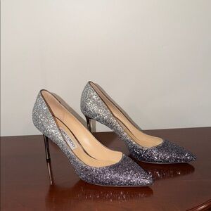 Jimmy Choo Glittering Silver and Black Heels